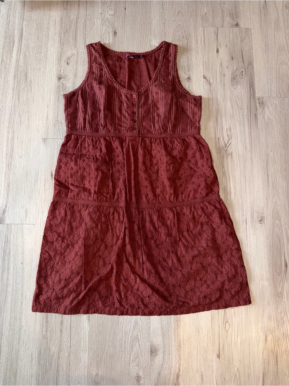 Prana Women's Sleeveless Lace Tiered Dress in Deep Burgundy